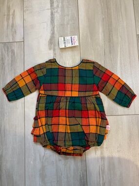 NWT RuffleButts Rainbow Checked Plaid Flannel Ruffled Bubble Romper Girls 0-3M